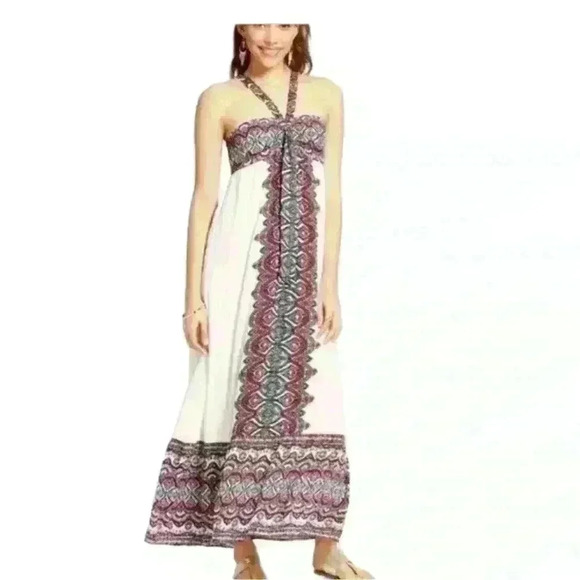 Xhilaration Tie-Front Maxi Dress Size XS Ivory Beach Boho Summer Vacations - Picture 1 of 12